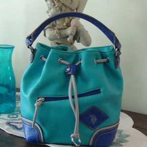 Ralph Lauren handbag, teal w/purpleblue accents